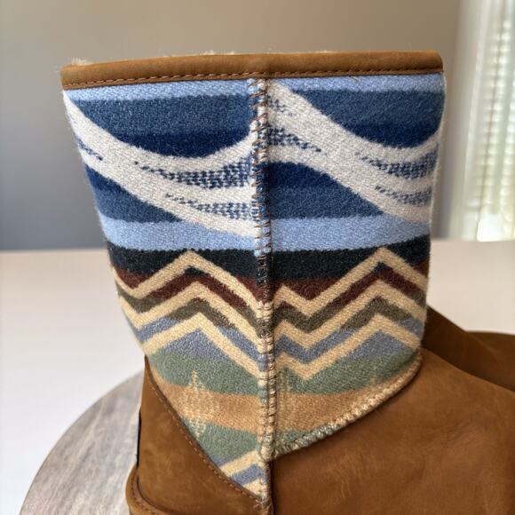 UGG Women's Pendleton Southwest Aztec Shearling Brown Leather Boots US Size 8 - Picture 6 of 10